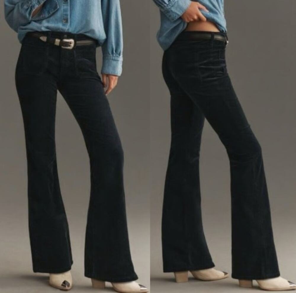 Pilcro Anthropologie Icon Flare Corduroy Jeans Womens Petite 23 Black Mid Rise